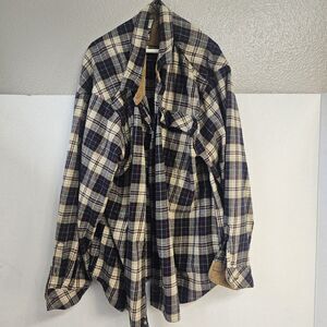 Legendary Whitetails Buck Camp Flannel Sz 5XL Plaid Blue Beige Red Casual H0574